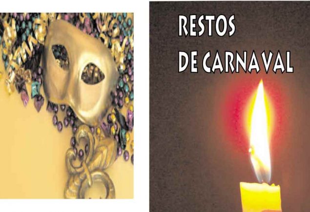 Portada de audiolibro de Youtube Restos de Carnaval, de clarise lispector, composición con vela y foto de careta de carnaval